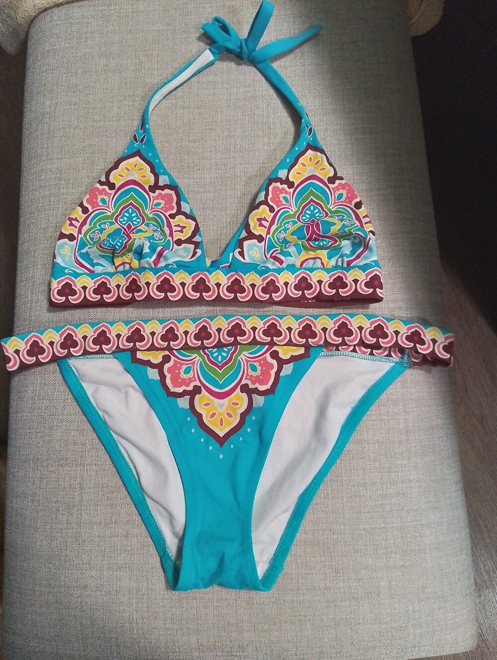 Vintage And Htf Pink Victorias Secret Turquoise Multicolor Printed Bikini Set
